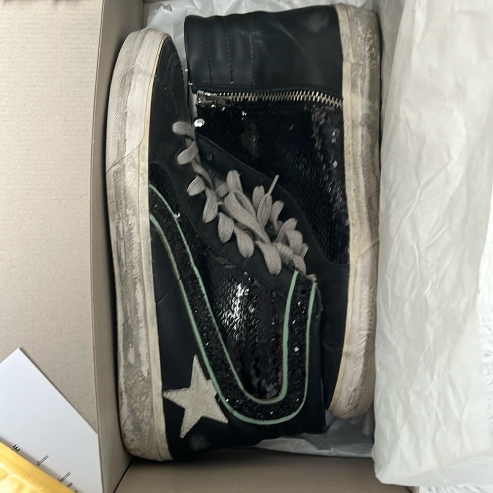 Golden Goose Black Sequin High-Top Women's Sneaker with Star Accent